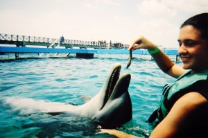 Feeding the dolphins in Cozumel, Mexico